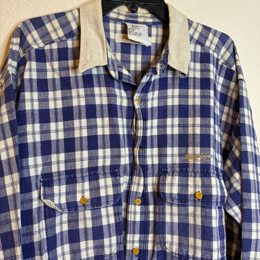 Get Used Denim Jeans Shirt 90s Vintage Linen Cotton Plaid Grunge XL Blue White